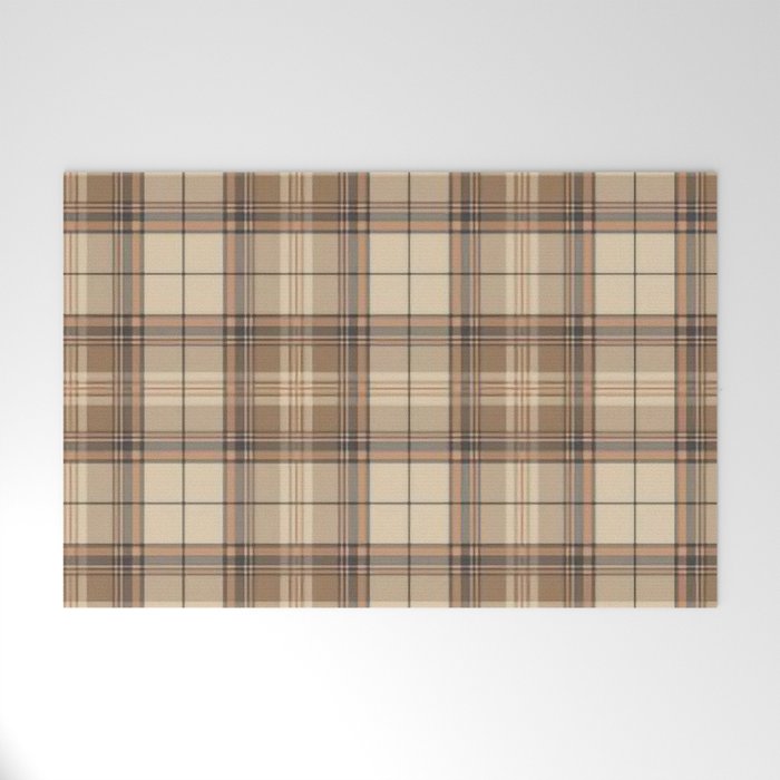 Beige Brown Tartan Plaid Pattern Welcome Mat Gallery Image 1
