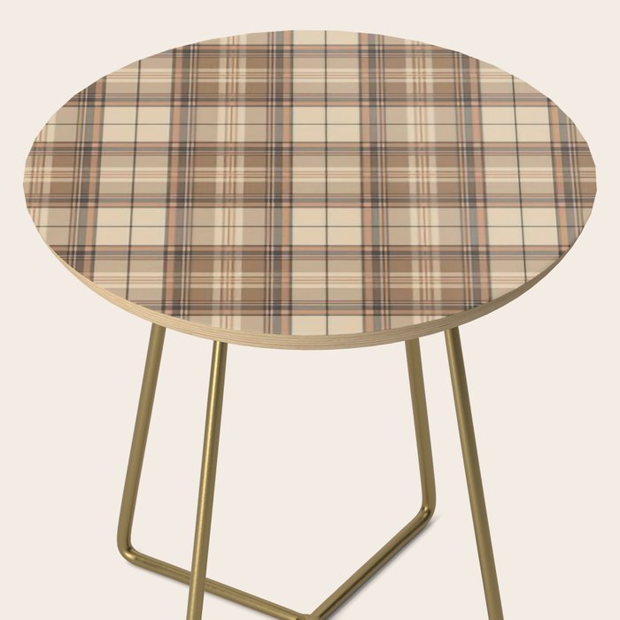 Beige Brown Tartan Plaid Pattern Side Table Gallery Image 2