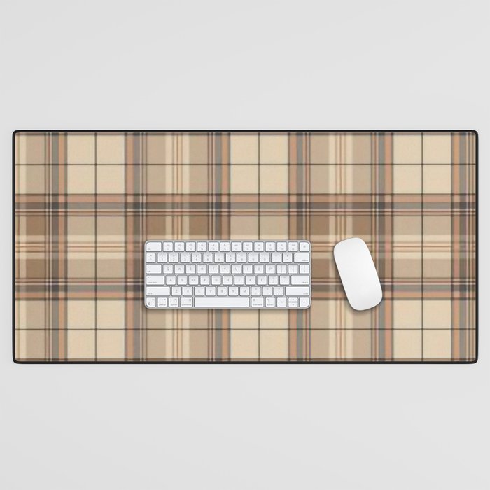 Beige Brown Tartan Plaid Pattern Desk Mat Gallery Image 1