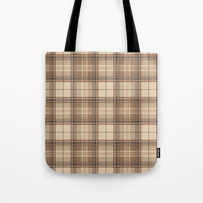 Beige Brown Tartan Plaid Pattern Tote Bag Gallery Image 1