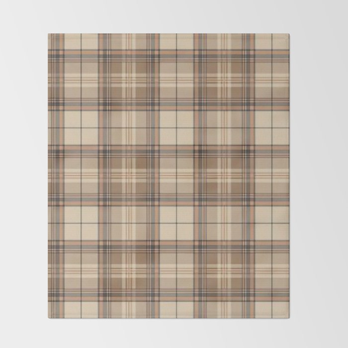 Beige Brown Tartan Plaid Pattern Throw Blanket Gallery Image 2
