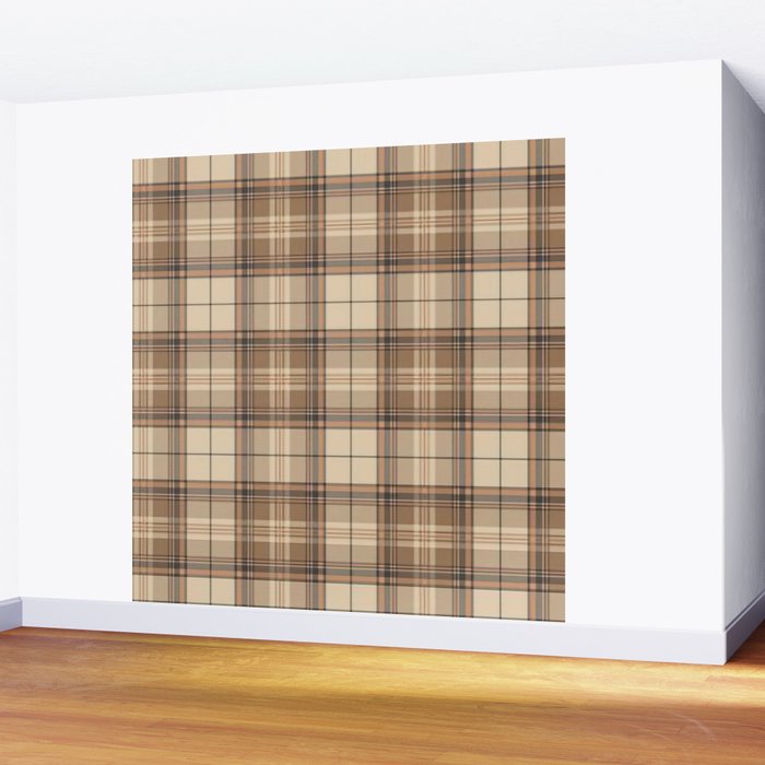 Beige Brown Tartan Plaid Pattern Wall Mural Gallery Image 2