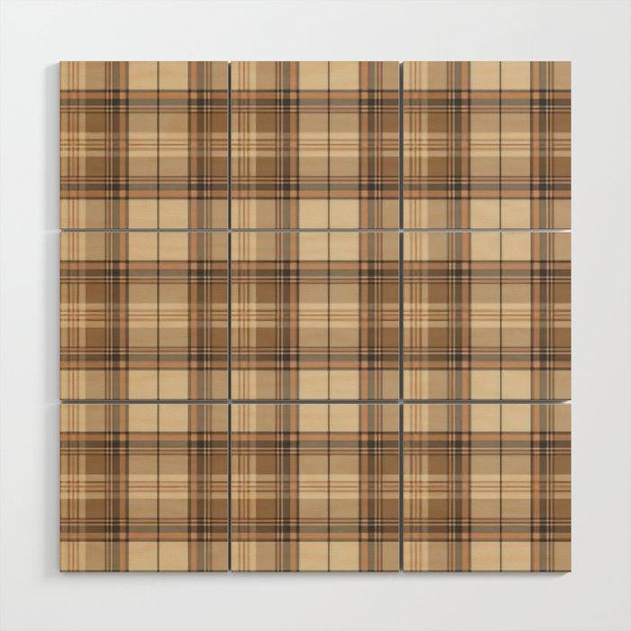Beige Brown Tartan Plaid Pattern Wood Wall Art Gallery Image 1