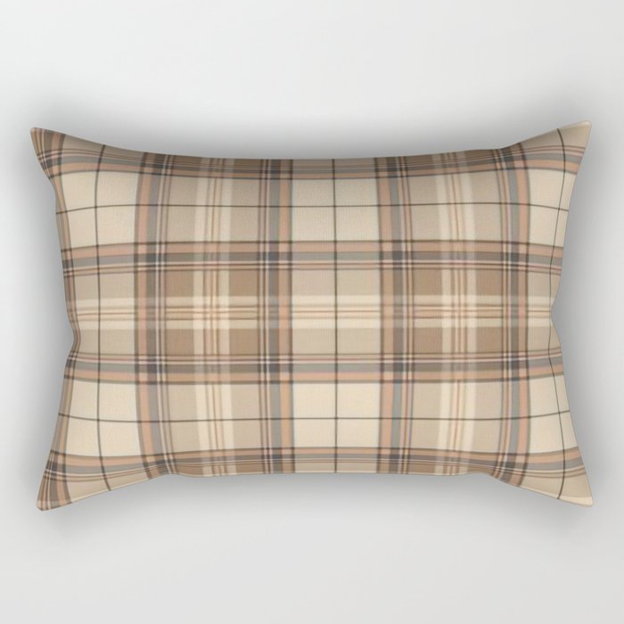 Beige Brown Tartan Plaid Pattern Rectangular Pillow Gallery Image 1