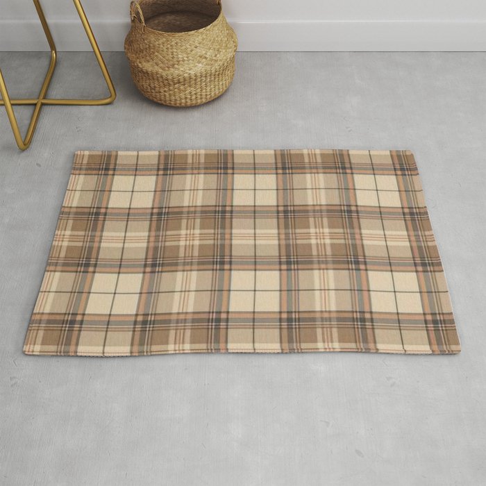 Beige Brown Tartan Plaid Pattern Rug Gallery Image 1