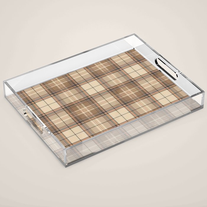 Beige Brown Tartan Plaid Pattern Acrylic Tray Gallery Image 1