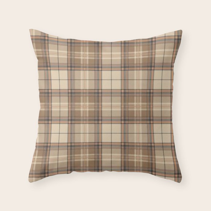 Beige Brown Tartan Plaid Pattern Throw Pillow Gallery Image 1
