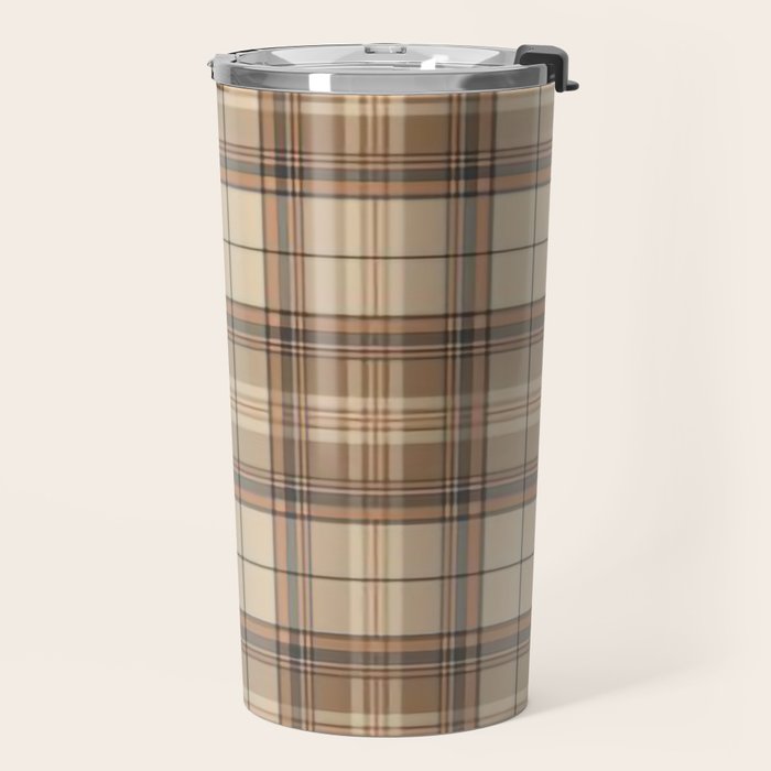 Beige Brown Tartan Plaid Pattern Travel Mug Gallery Image 2