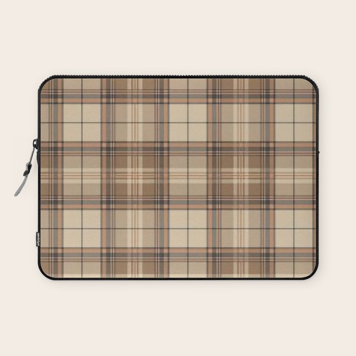 Beige Brown Tartan Plaid Pattern Laptop Sleeve Gallery Image 1