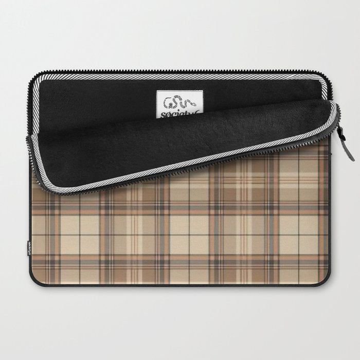 Beige Brown Tartan Plaid Pattern Laptop Sleeve Gallery Image 2