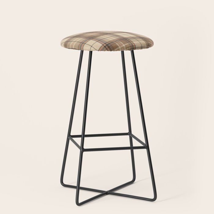 Beige Brown Tartan Plaid Pattern Stool Gallery Image 1