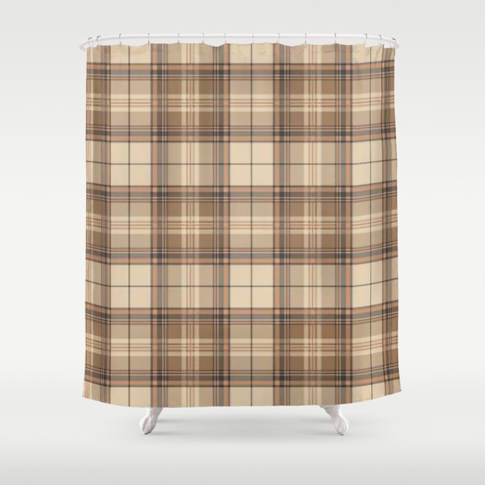 Beige Brown Tartan Plaid Pattern Shower Curtain Gallery Image 1