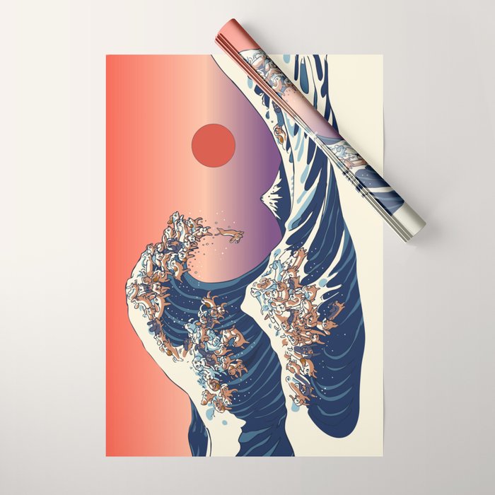The Great Wave of Dachshunds Wrapping Paper Gallery Image 1