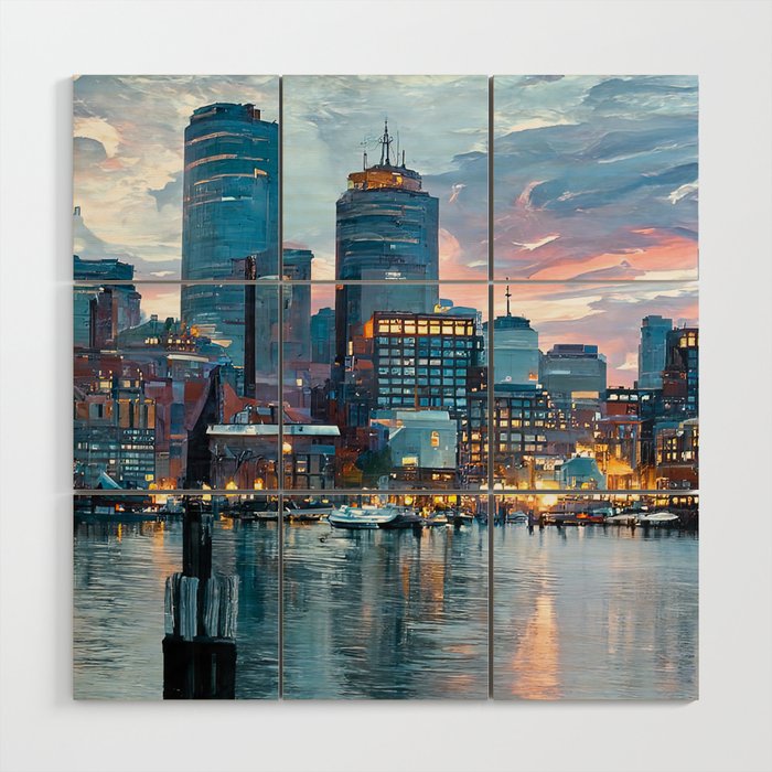 Boston Skyline Wood Wall Art Gallery Image 1