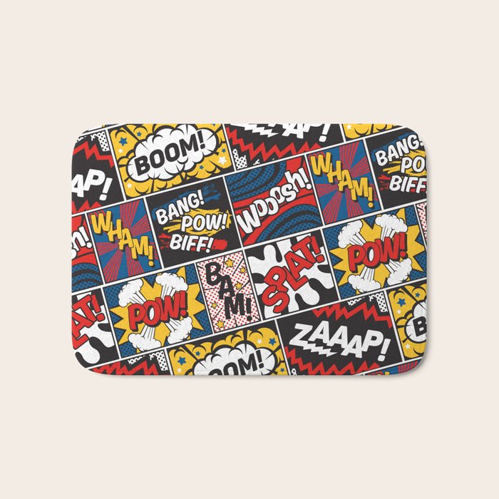 Modern Comic Book Superhero Pattern Color Colour Cartoon Lichtenstein Pop Art Bath Mat Gallery Image 1
