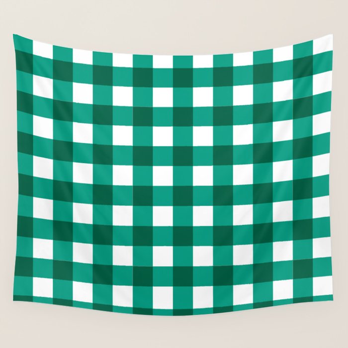 Classic Green Gingham Checkered Pattern Wall Tapestry Gallery Image 4