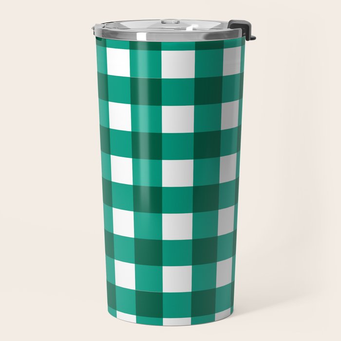 Classic Green Gingham Checkered Pattern Travel Mug Gallery Image 2