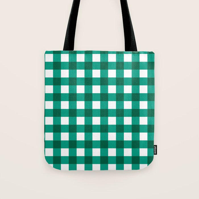 Classic Green Gingham Checkered Pattern Tote Bag Gallery Image 1