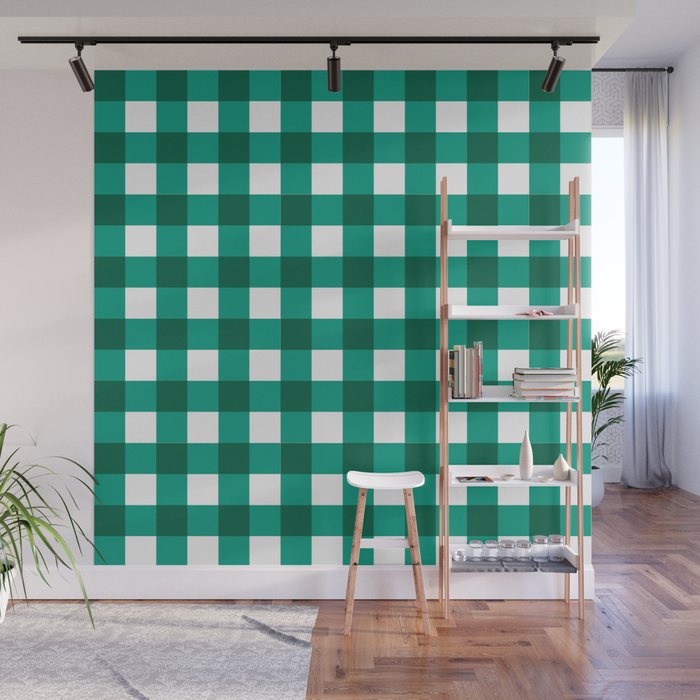 Classic Green Gingham Checkered Pattern Wall Mural Gallery Image 1