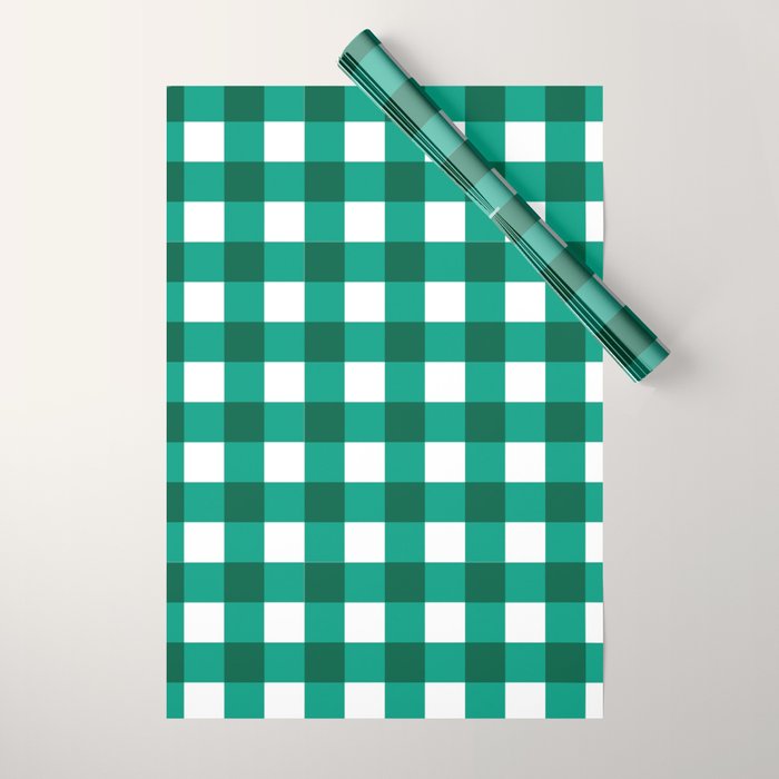 Classic Green Gingham Checkered Pattern Wrapping Paper Gallery Image 1