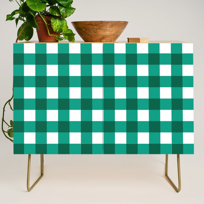 Classic Green Gingham Checkered Pattern Credenza Gallery Image 1