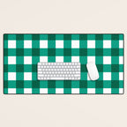 Classic Green Gingham Checkered Pattern Desk Mat Gallery Image 1