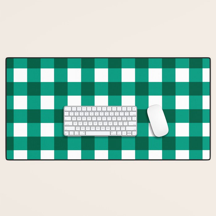 Classic Green Gingham Checkered Pattern Desk Mat Gallery Image 1