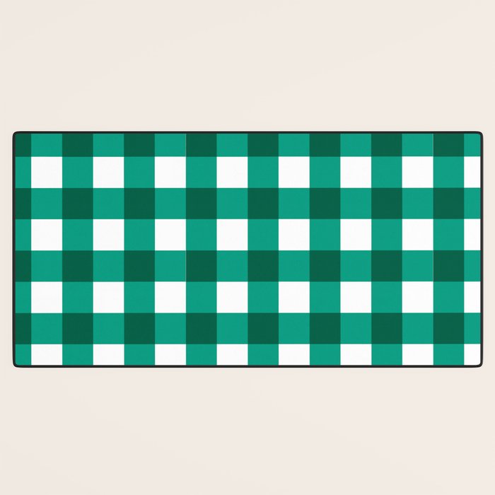 Classic Green Gingham Checkered Pattern Desk Mat Gallery Image 3