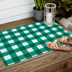 Classic Green Gingham Checkered Pattern Outdoor Rug Gallery Image 2