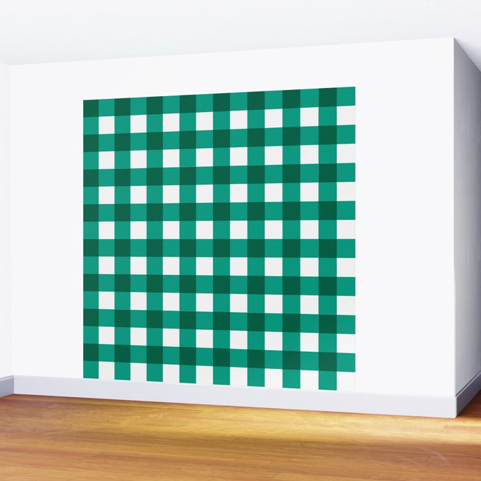 Classic Green Gingham Checkered Pattern Wall Mural Gallery Image 2