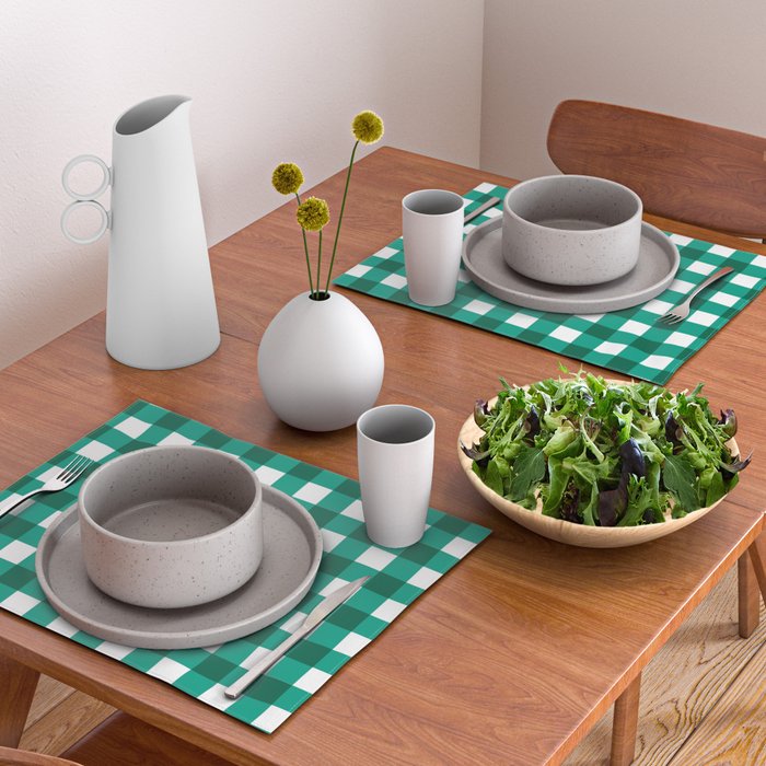 Classic Green Gingham Checkered Pattern Placemat Gallery Image 2