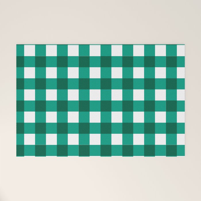 Classic Green Gingham Checkered Pattern Welcome Mat Gallery Image 1