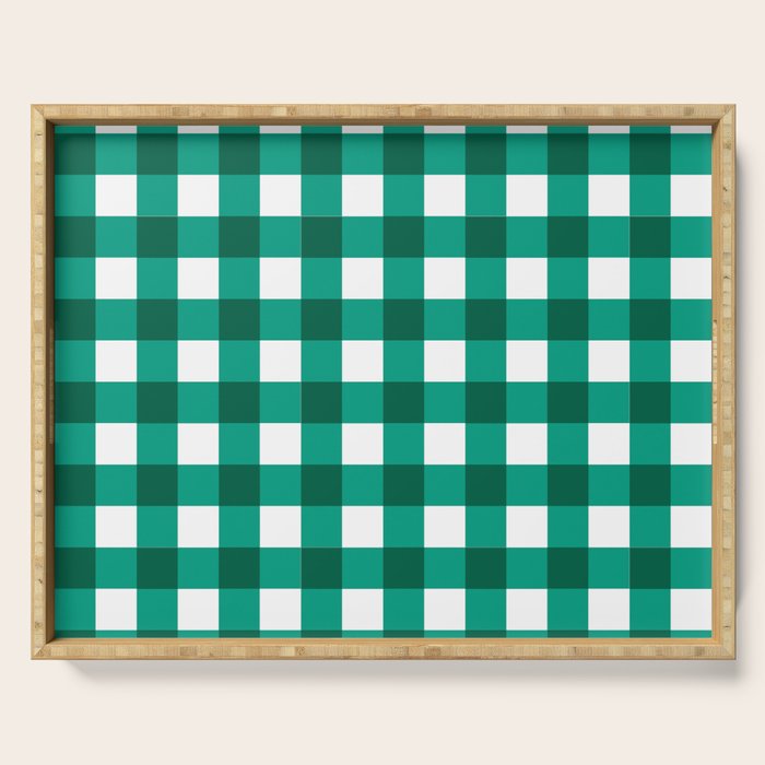 Classic Green Gingham Checkered Pattern Serving Tray Gallery Image 1