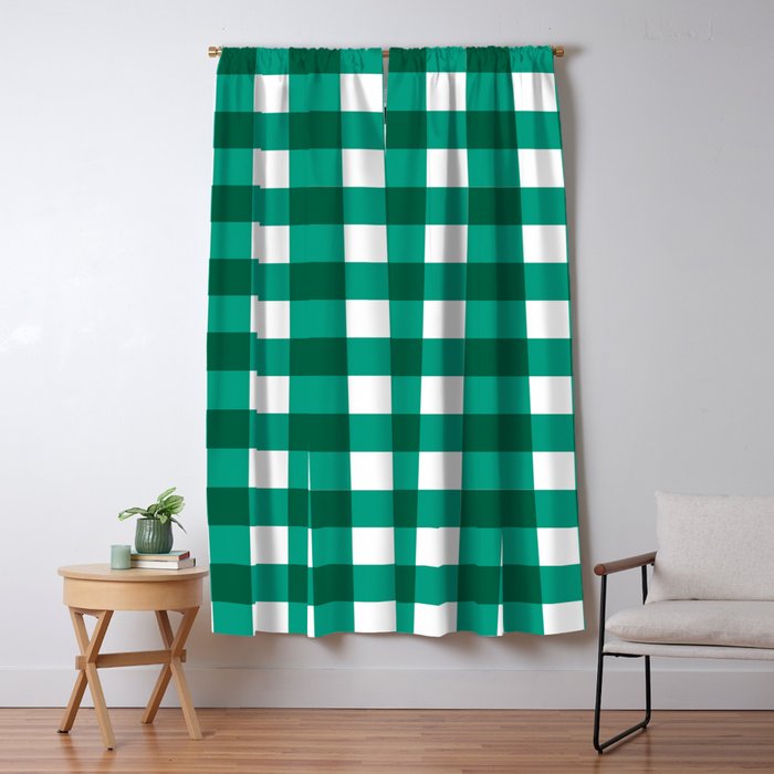 Classic Green Gingham Checkered Pattern Window Curtain Gallery Image 1