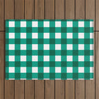 Classic Green Gingham Checkered Pattern Outdoor Rug Gallery Image 1