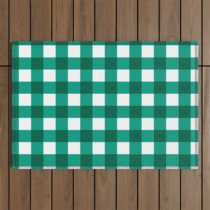 Classic Green Gingham Checkered Pattern Outdoor Rug Gallery Image 1