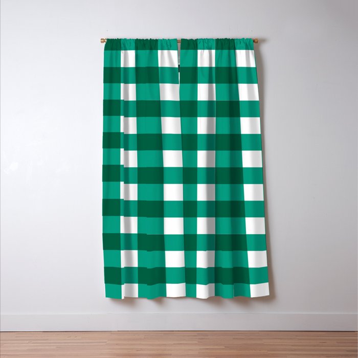 Classic Green Gingham Checkered Pattern Window Curtain Gallery Image 3