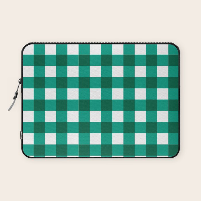 Classic Green Gingham Checkered Pattern Laptop Sleeve Gallery Image 1