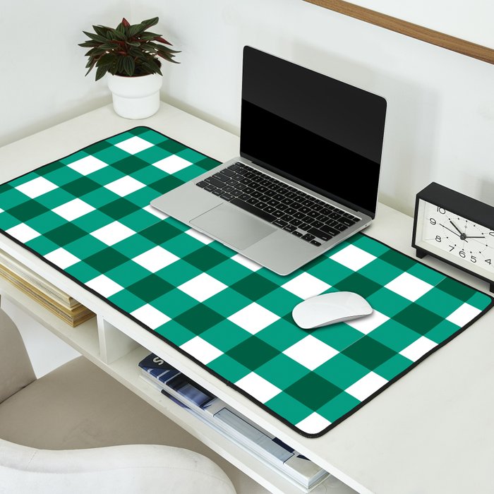 Classic Green Gingham Checkered Pattern Desk Mat Gallery Image 2