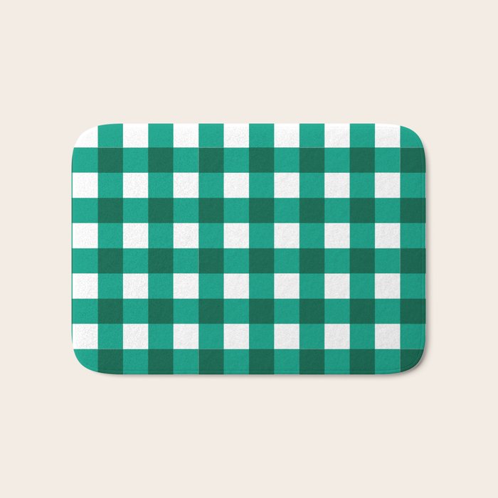 Classic Green Gingham Checkered Pattern Bath Mat Gallery Image 1
