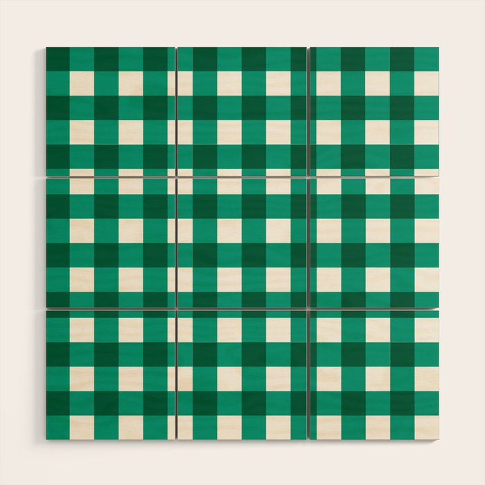 Classic Green Gingham Checkered Pattern Wood Wall Art Gallery Image 1