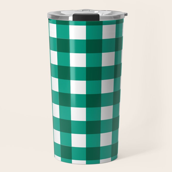 Classic Green Gingham Checkered Pattern Travel Mug Gallery Image 1
