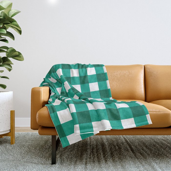 Classic Green Gingham Checkered Pattern Throw Blanket Gallery Image 1