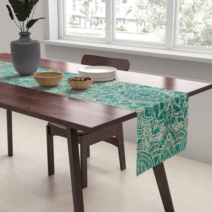 Azure teal Boho Jewel Mandala Table Runner Gallery Image 2