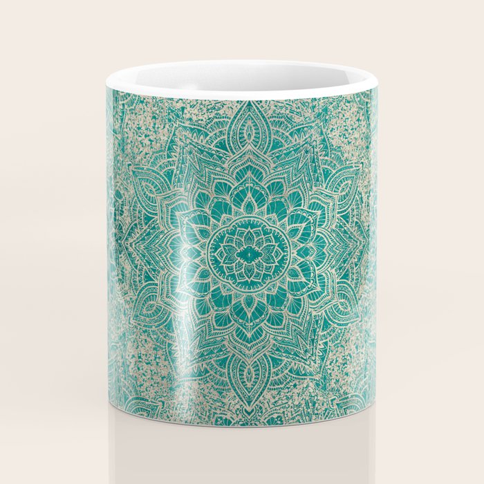 Azure teal Boho Jewel Mandala Coffee Mug Gallery Image 4