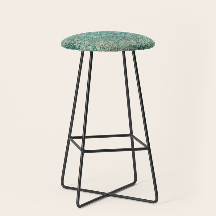 Azure teal Boho Jewel Mandala Stool Gallery Image 1