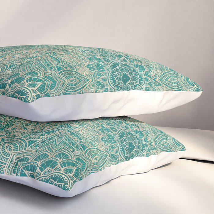 Azure teal Boho Jewel Mandala Pillow Sham Gallery Image 3