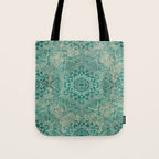 Azure teal Boho Jewel Mandala Tote Bag Gallery Image 1