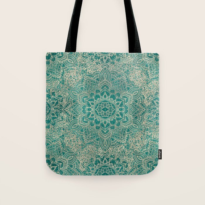 Azure teal Boho Jewel Mandala Tote Bag Gallery Image 1