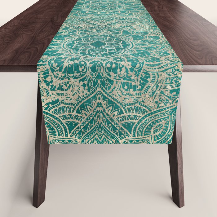 Azure teal Boho Jewel Mandala Table Runner Gallery Image 1